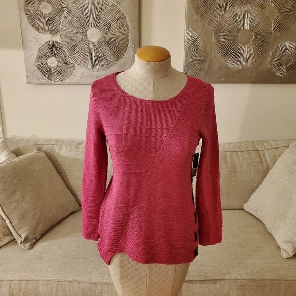 NIC+ZOE  Cross Stitch Sweater sz XS in Pink - Picture 3 of 13